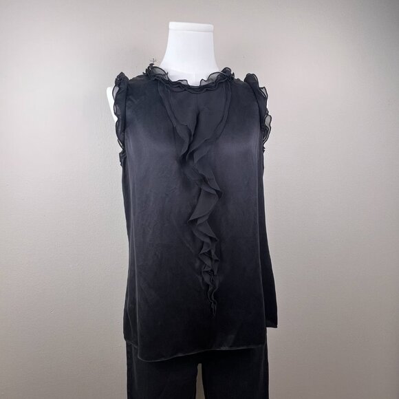 KENAR Silk Ruffled High Neck Blouse in Black - Picture 2 of 10
